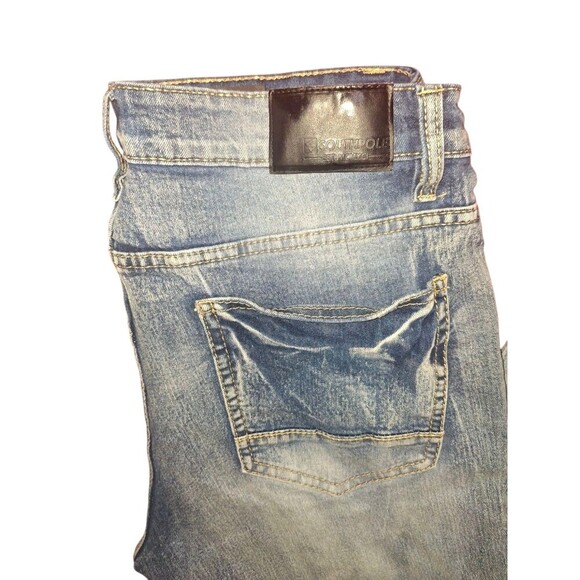 Southpole Skinny Moto Jeans Stretch Mens 34x32 Acid Wash Distressed Stacked Blue - Picture 5 of 6